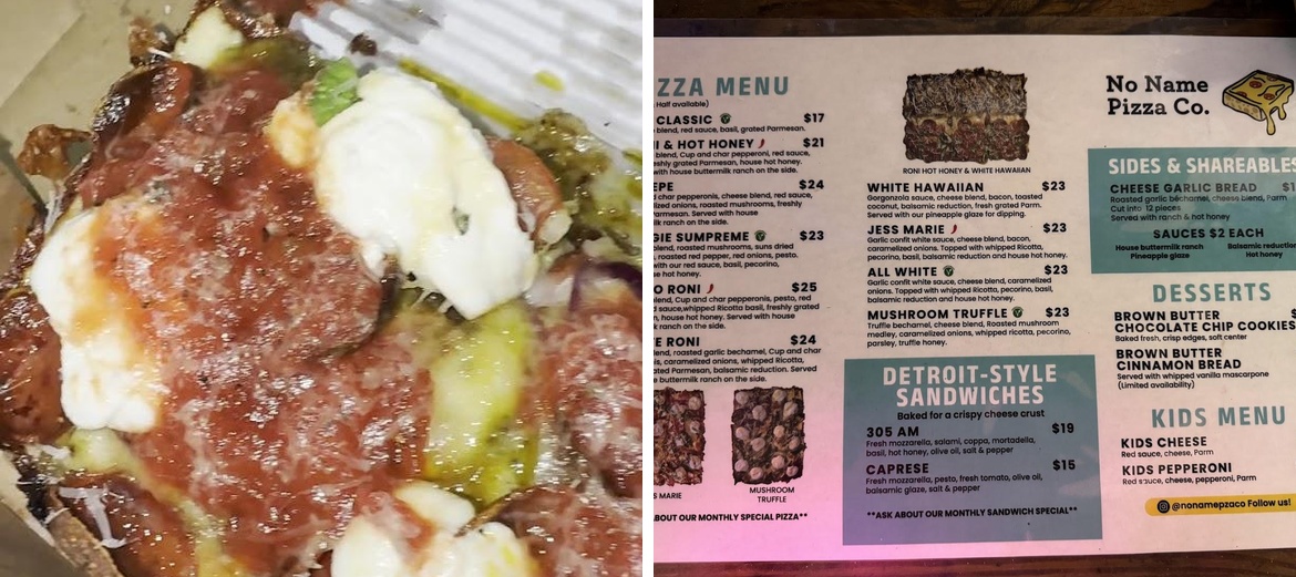 No Name Pizza Menu