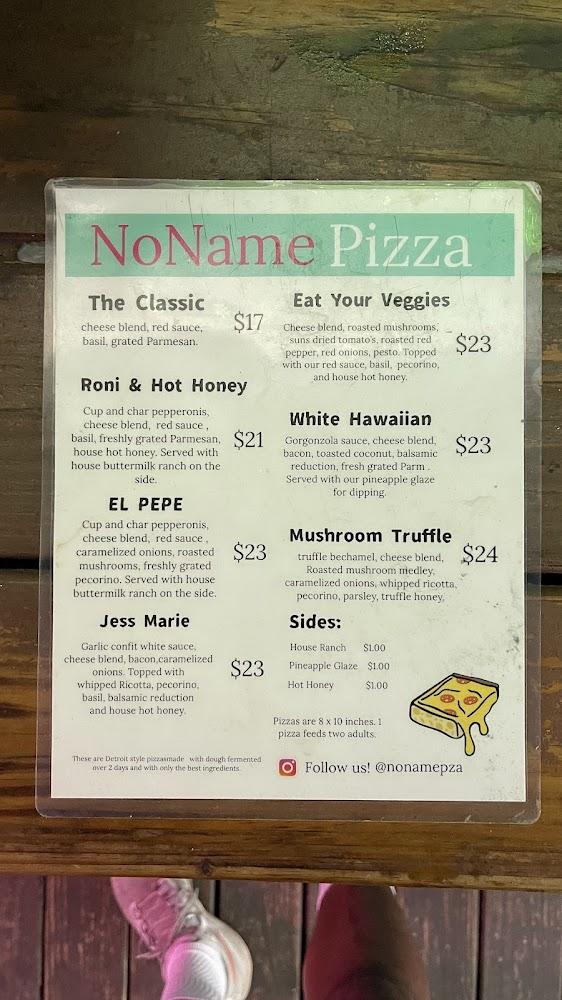 No Name Pizza Menu image 2